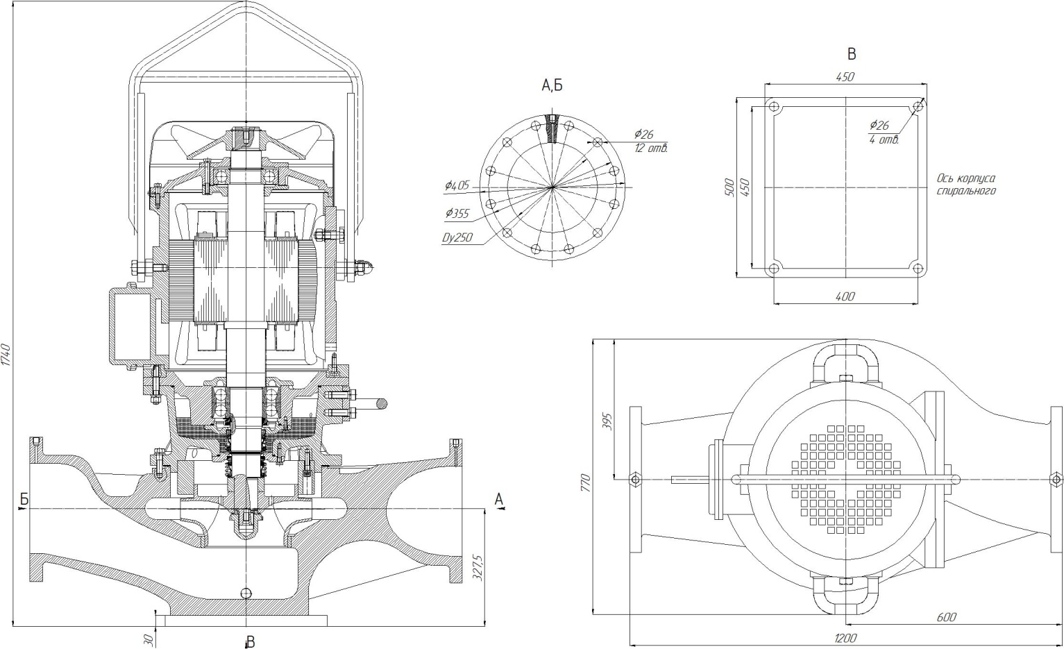 Чертеж и габаритные размеры электронасоса Иртыш ЦМЛ 250/315.360