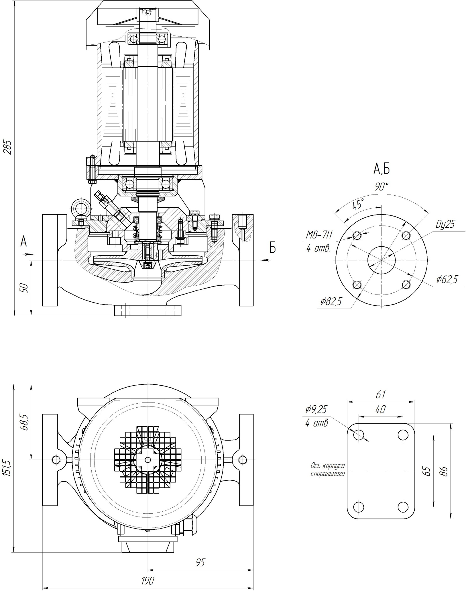 Чертеж электронасоса Иртыш ЦМЛ 50/200.196-5,5/2-300: габаритные размеры, вид сбоку